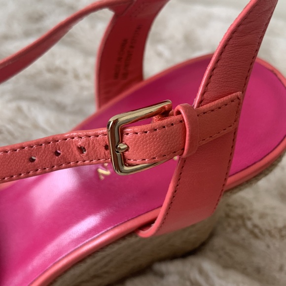 Cole Haan Wedge Sandals. NWOT Coral Pink Leather.Size 8. Espadrille 3 1/2” heel - Picture 9 of 9
